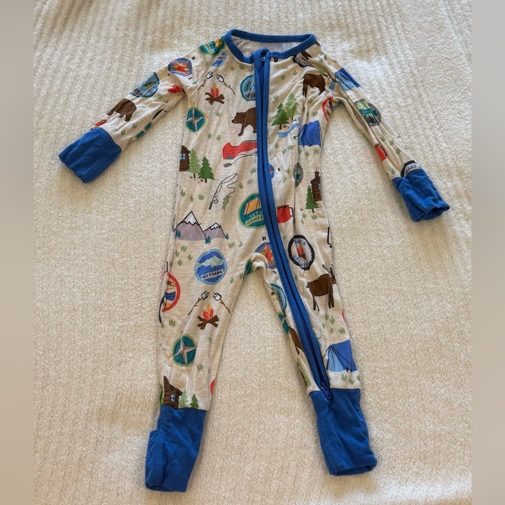 Little Sleepies Adventure Print Footie - Blue and Brown